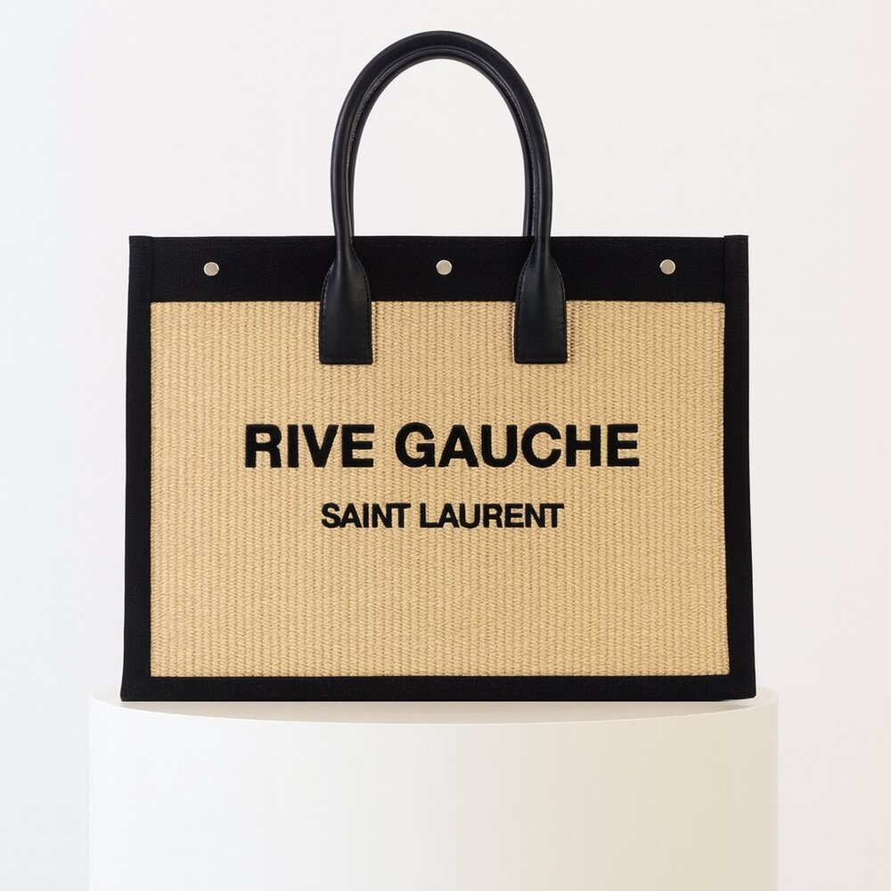 RARE Saint Laurent Tote Bag Rive Gauche   embroidered raffia
